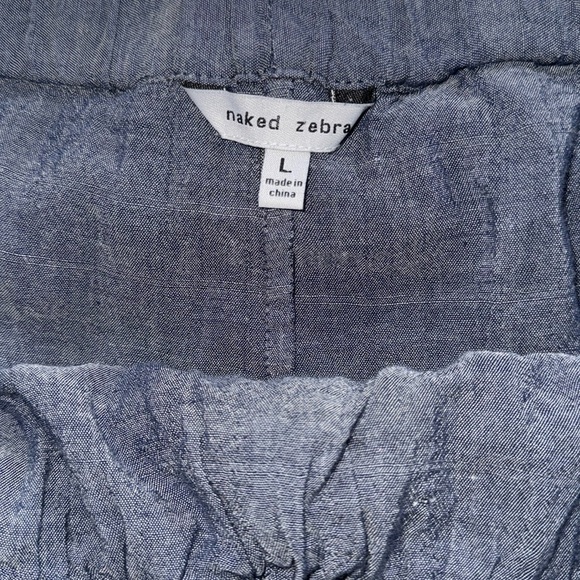 Naked Zebra Chambray Peasant Off-Shoulder Swing Top Ruffle & Tie Detail Sz Large - Picture 5 of 12